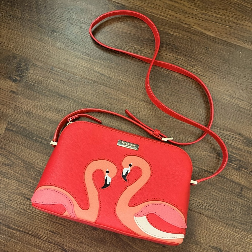 Kate Spade Deep Coral Flamingo Lovers Crossbody Purse